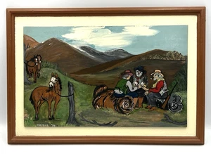 VTG Oil / Acrylic Painting Western Cowboys Artist Signed Framed 14" x 10" 1976 - Picture 1 of 8
