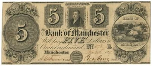 1837 Bank of Manchester Michigan MI $5 No.578 (L2174) - Picture 1 of 2