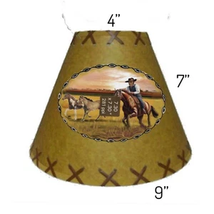 Rustic Western Oiled Kraft Cowboy Horses Decal Lamp Shade Clips On Bulb 9x4x7 - Picture 1 of 3