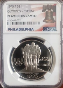 1995-P Atlanta Olympics Cycling US Commemorative Dollar NGC PF69 UltraCameo UCAM - Picture 1 of 2