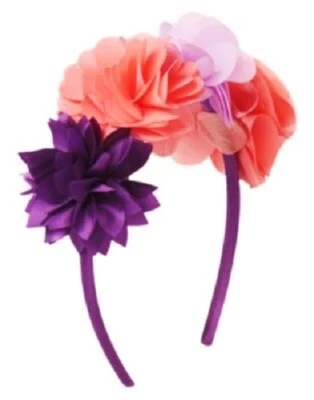 Gymboree Purple and Coral Orange Floral Headband Girls Hair Accessory NEW - Image 1 of 2