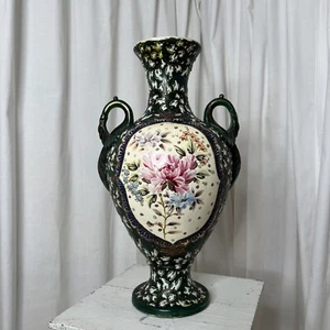 Japanische handbemalte große Satsuma Blumen Majolika Stil Vase 19" - Bild 1 von 8