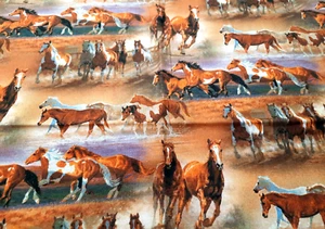 2/3 yard Wild Horses Running Wild Wings David Textiles Cotton Fabric - Picture 1 of 5