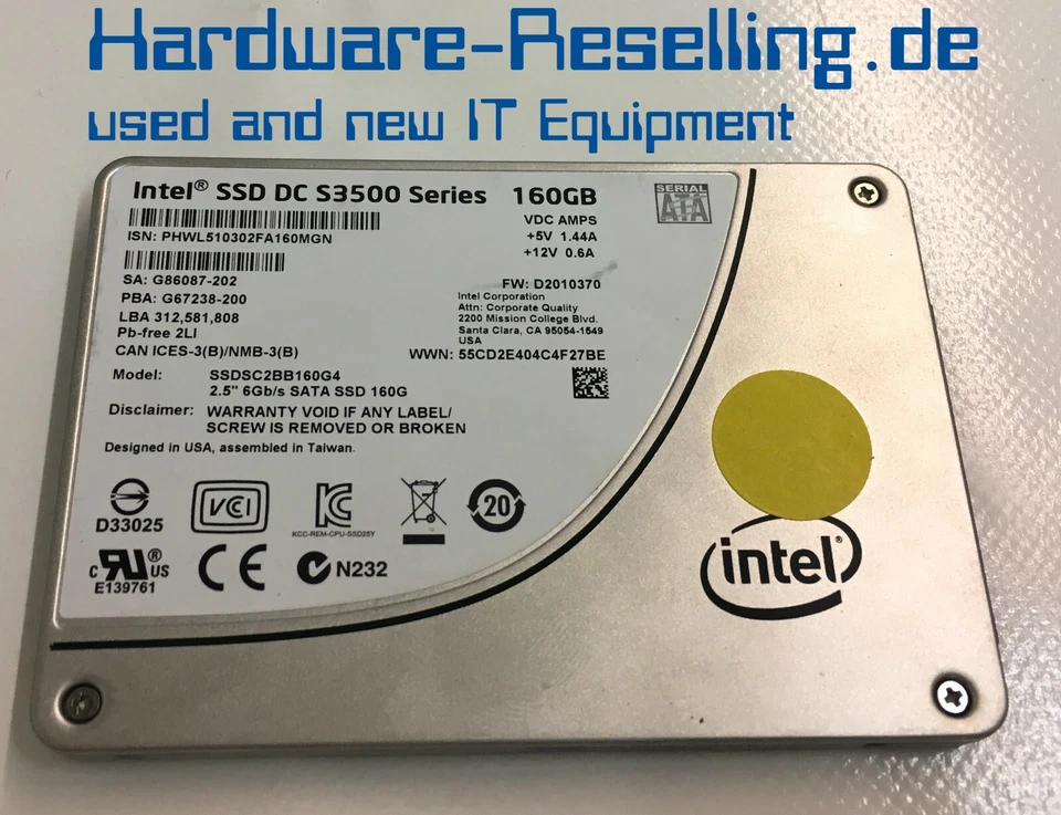 INTEL 160GB 6Gb/s 2,5" SATA SSD SSDSC2BB160G4 G86087-202 G67238-200 - Bild 1 von 1