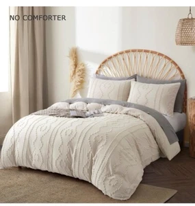 BEDAZZLED Beige Boho Duvet Cover & shams full/queen, 3 Pc. 90”x90” NWT  Bedding - Picture 1 of 10