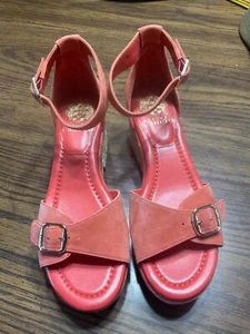 Vince Camuto Adjustable Wedge Sandals Meterry Peach Pop ( Coral) 7 M - Picture 1 of 11