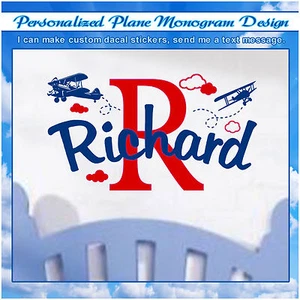 Custom Monogram Name Vinyl Wall Sticker Boy Girl Art Decal Plane Aero plane 090 - Picture 1 of 3