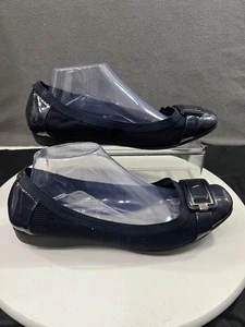 Anne Klein Unice Ballet Flats Fabric Upper Buckle Front Navy Women SZ 10 Comfort - Picture 1 of 15