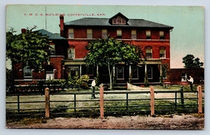 Vintage Postcard Coffeyville KS YMCA Building Tennis Court to Rosedale KS U8 - Imagen 1 de 2