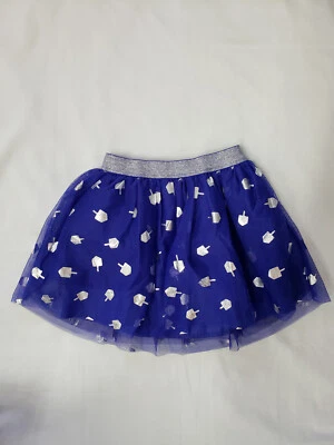 Girls Hanukkah Dreidel Tulle Skirt Blue/Silver Size S(6/6X) NWT, SHIPS FREE - Image 1 of 3