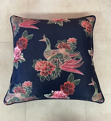 Scatter Cushion - Stunning Navy & Pink Peacock Design - Luxury FIBRE  filled - Image 1 of 4
