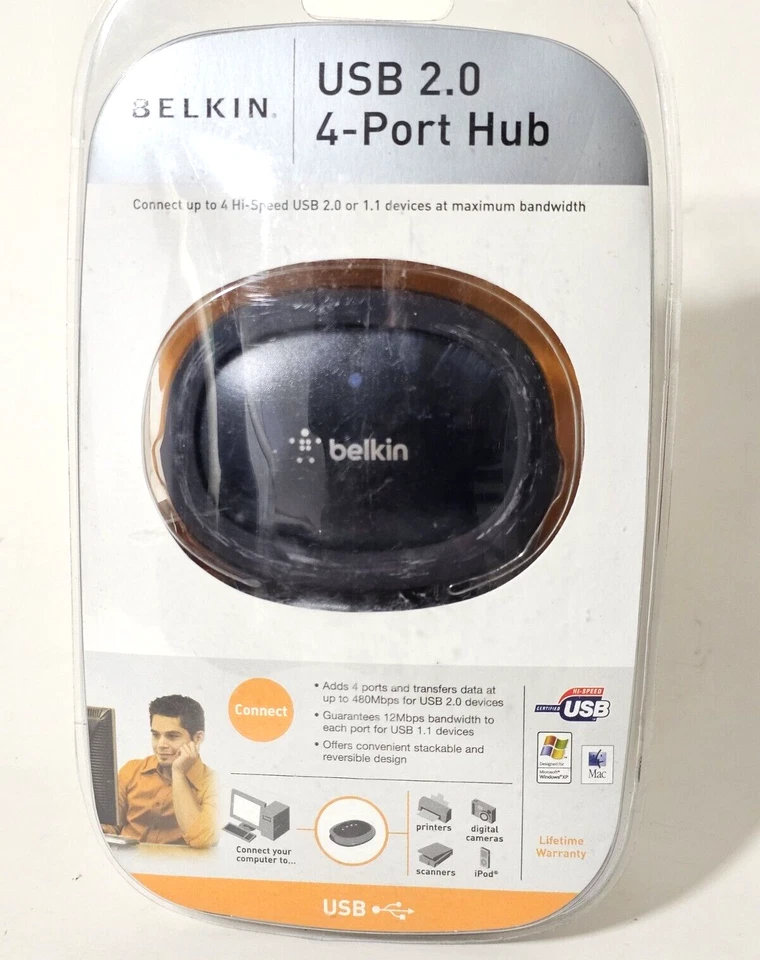 Belkin Hi-Speed USB 2.0 4-Port Hub Stackable and Reversible Design - Image 1 of 4