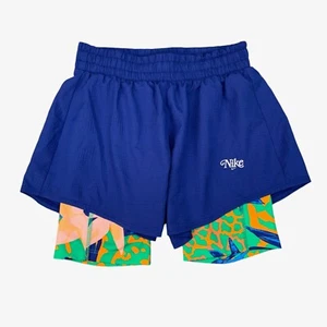 Nike One Shorts Girls Big Kids M Medium Blue Multi Lightweight Woven Drawcord - Picture 1 of 12