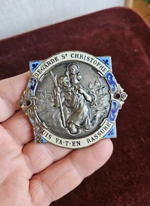 VINTAGE ENAMEL AUTOMOBILE CAR BADGE # ST CHRISTOPHE ST. CHRISTOPHER PROTECT US - Picture 1 of 4