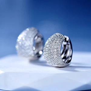 Simple 925 Silver Filled Hoop Earrings Women Cubic Zirconia Jewelry Gifts - Picture 1 of 4
