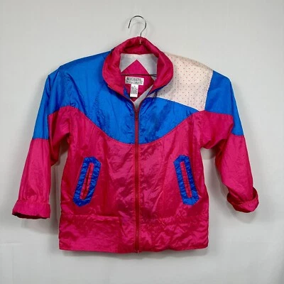 VTG American Royal Hot Pink Color Block Shoulder Pad Windbreaker Jacket - Med - Image 1 of 4