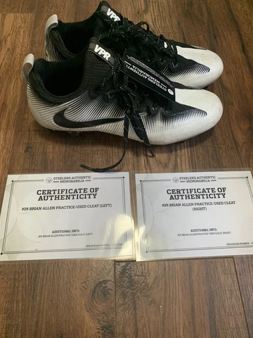 Brian Allen Practice Worn Nike Football Cleats Pittsburgh Steelers NFL On Field Cover