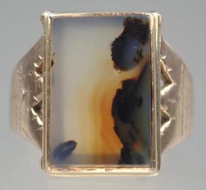 Superb Antique Victorian Solid Rose Gold Moss Agate Castle Signet Ring 1880 7.25 - Picture 1 of 12