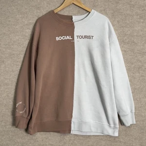 Social Tourist Herren Gr. XL Colorblock Sweatshirt Braun & Weiß Pullover - Bild 1 von 3