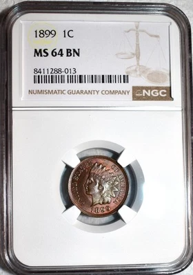 NGC MS-64 BN 1899 Indian Head Cent, Attractively Toned w/ Gem Quality Surfaces! - Image 1 of 2