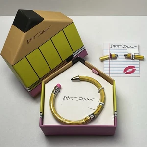 Betsey Johnson Scharnier Manschette gelb Bleistift Armband & Ohrringe NEU - Bild 1 von 4