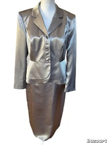 Emily Womens Skirt Suit Size 12 Silver Lined Long Sleeve Back Slit - Picture 1 of 6