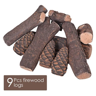 UNBRAND 9 Pieces Gas Fireplace Log Set Ceramic Wood Logs Indoor Outdoor Use