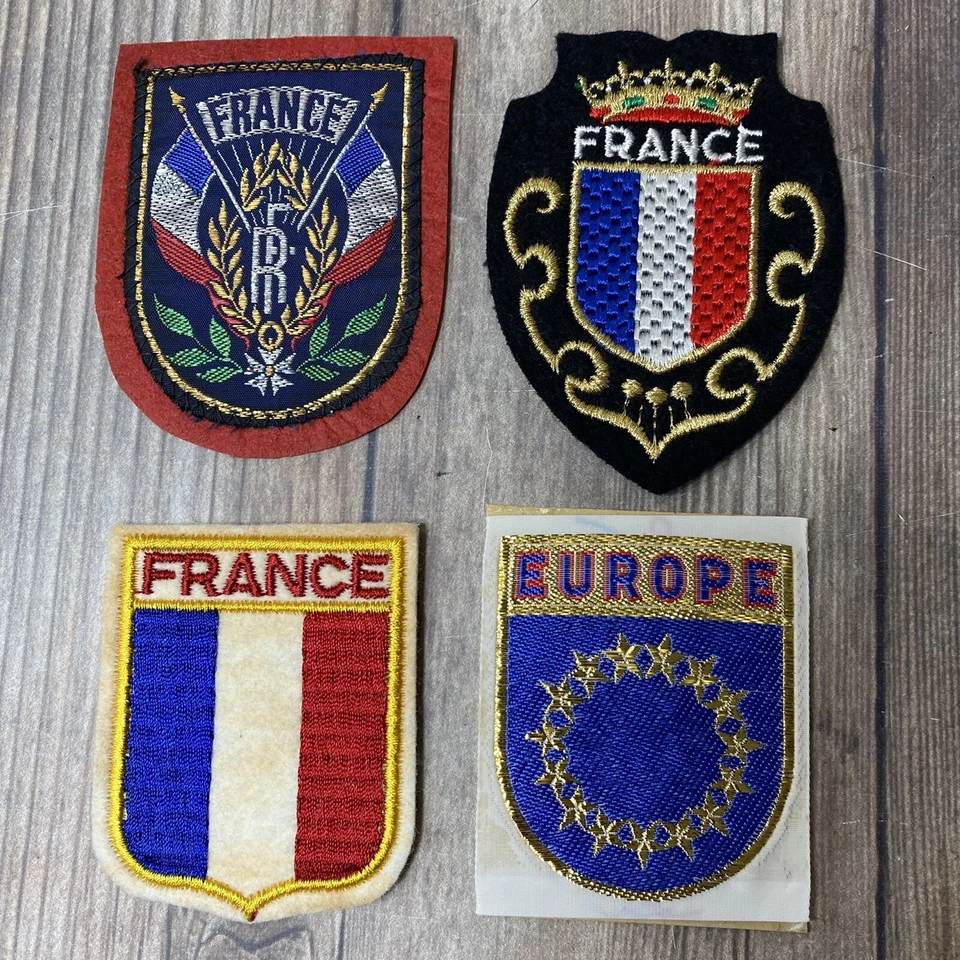 France Flag Shield Red White Blue/ Europe Stars Lot Of 4 Sew On Iron On Patches - Image 1 of 4