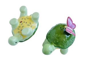 Lenox BUTTERFLY MEADOW Turtle Salt and Pepper Shakers Green and Pink ADORABLE!