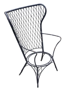 MID CENTURY OUTDOOR CHAIRS PAIR STEEL, WIRE BACK PEACOCK STYLE Pic Up - Picture 1 of 12