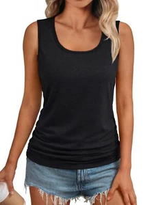Womens Summer Tank Tops Sleeveless Casual Tee Shirts Beach Vacation Black L - Picture 1 of 5