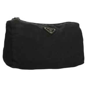 PRADA Pouch Nylon Black Silver Auth ar13536 - Picture 1 of 18