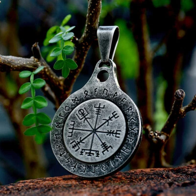 Viking Runes Vegvisir Compass Rotating Pendant Tag Men Women Fashion Necklace - Image 1 of 4