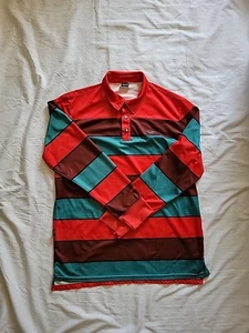 2002 Men's VOLCOM Striped Rugby Shirt Red Green Size XL Rare - Picture 1 of 10
