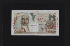 French Antilles 1 Nouveaux Francs on 100 FRANCS 1961 P-1 XF-AU Guadeloupe Guyane - Picture 1 of 2