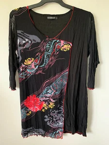 EVERSUN 3/4 SLEEVE V-NECK MESH CONTRASTING PANELS BLACK TOP SIZE 12 14 AU - Picture 1 of 2