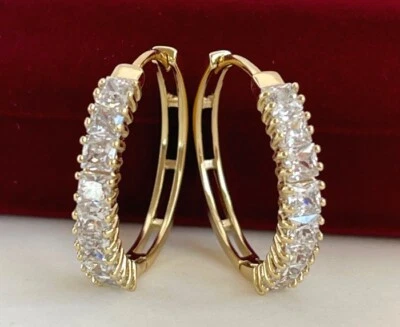 Deluxe Ohrringe Creolen Zirkonia Kristalle Rolled Gelbgold 14K vergoldet Damen - Bild 1 von 4