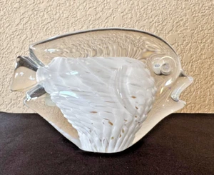 Marcolin Art Lead Crystal Fish Paperweight 6" Clear White Gold Fleck Made Italy - Picture 1 of 5