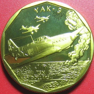 1991 MARSHALL ISLANDS $10 PROOF-LIKE SOVIET YAKOVLEV YAK 9 FIGHTER AIRCRAFT WWII - Picture 1 of 2