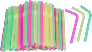 Jumbo Flexible Smoothie Plastic Straws 100 Pcs Assorted Colors Large Bendable - Picture 1 of 6