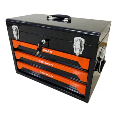 3-Drawer Tool Box with Tool Set Lockable Tool Cabinet with Handle Black & Orange - Image 1 of 4