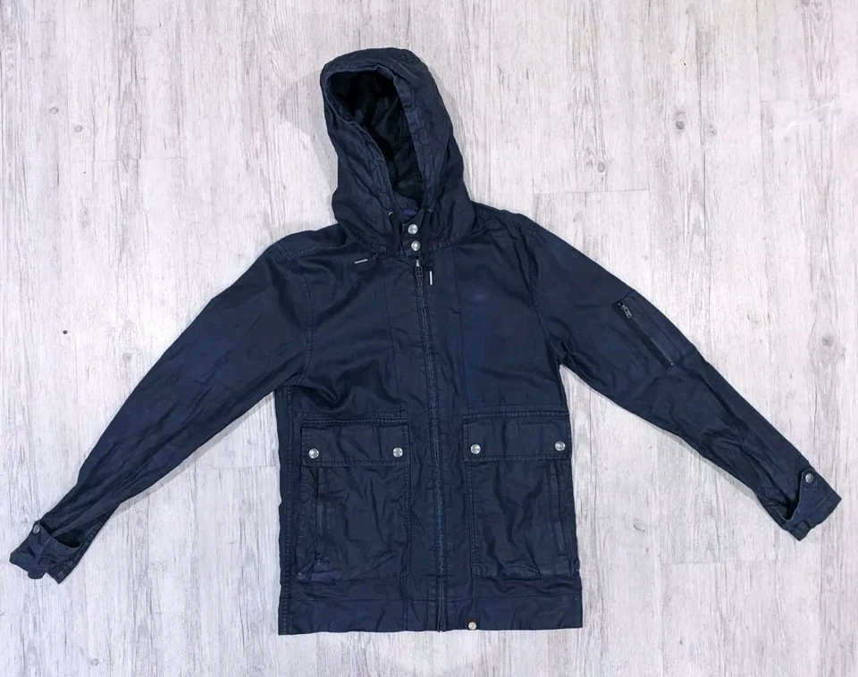 Pretty Green Mens Jacket X Small Blue Navy Linen Parka Casuals Liam Oasis - Image 1 of 4