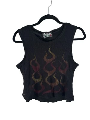 Regata Lip Service malha top FLAMES gótica Tripp NYC Y2K anos 90 crop tamanho XL vintage - Imagem 1 de 4