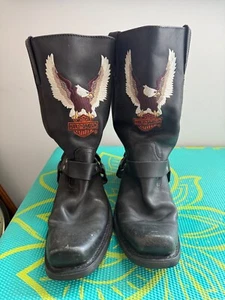Harley Davidson schwarze Lederstiefel Harness gesticktes Adler-Logo - Herren 9,5 - Bild 1 von 21