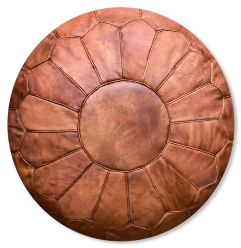 Premium XL Leather Pouffe Cognac Brown - Delivered Stuffed, Ottoman, Footstool