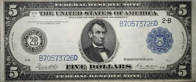 1914 $5 Federal Reserve Note FR.891A White Mellon VF/XF Circulated P157 - Image 1 of 2