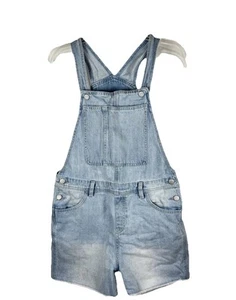Old Navy Bib Shortalls Girls XXL 18 Stone Wash Denim Cutoff Pockets & Belt Loops - Picture 1 of 12