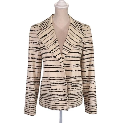 Linda Allard Ellen Tracy Jacket Womens 4 Beige Black Lined Blazer Open Vintage - Image 1 of 4