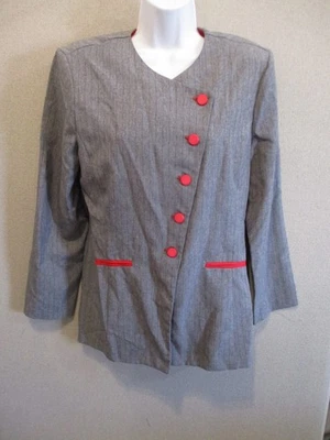Blazer ISB de Colección Años 80 Talla 12 Gris Rayas Cierre Frontal Asimétrico "New Wave" Foto 1 de 4