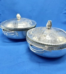 Vtg Aluminum Casserole Dishes w/Glass Bowls Kitchen Serve Ware Fire King Pyrex - Picture 1 of 14